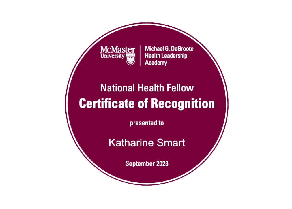 National Health Fellow – Certificate of Recognition